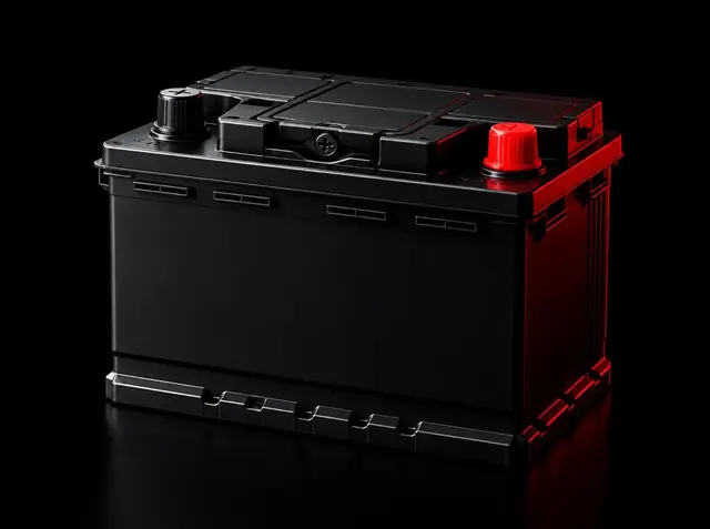 Bateria automotiva preta com terminal vermelho